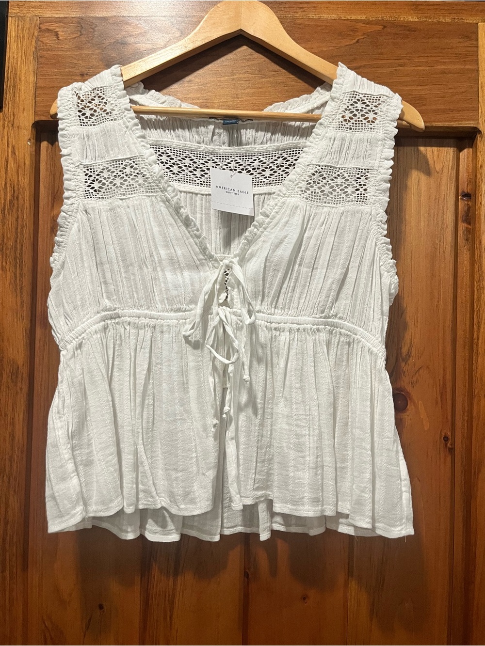 American Eagle Outfitters White Crochet-Trim Tie-Front Camisole